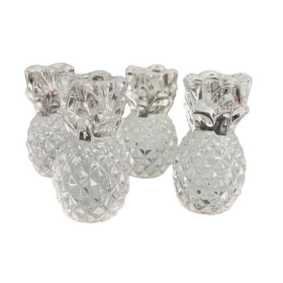 Williams-Sonoma Candle Holders Pineapple Glass Taper 2005 Set of 4 Tiny 2-1/2" - Picture 1 of 4